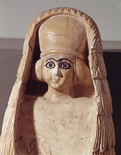 Head of a statue of Ishtar, wearing a headdress, from the Temple of Ushtar at Mari, Syrian, 2800-2300 BC by Assyrian School